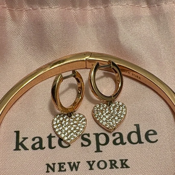 Kate Spade New York Rose Gold Crystal Heart Bangle with Matching Hoop Earrings - Picture 4 of 8